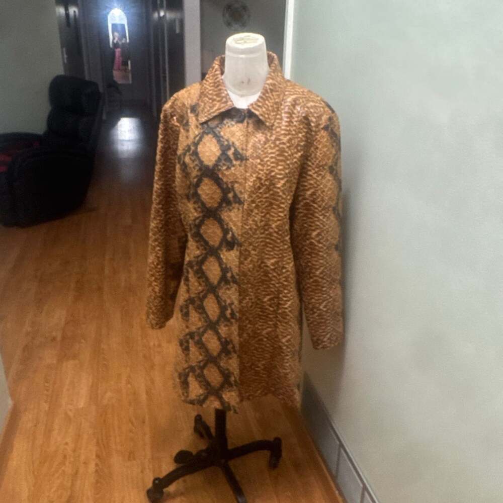 Selene Sport Faux Snakeskin Reptile Print Vinyl Trench Coat XL